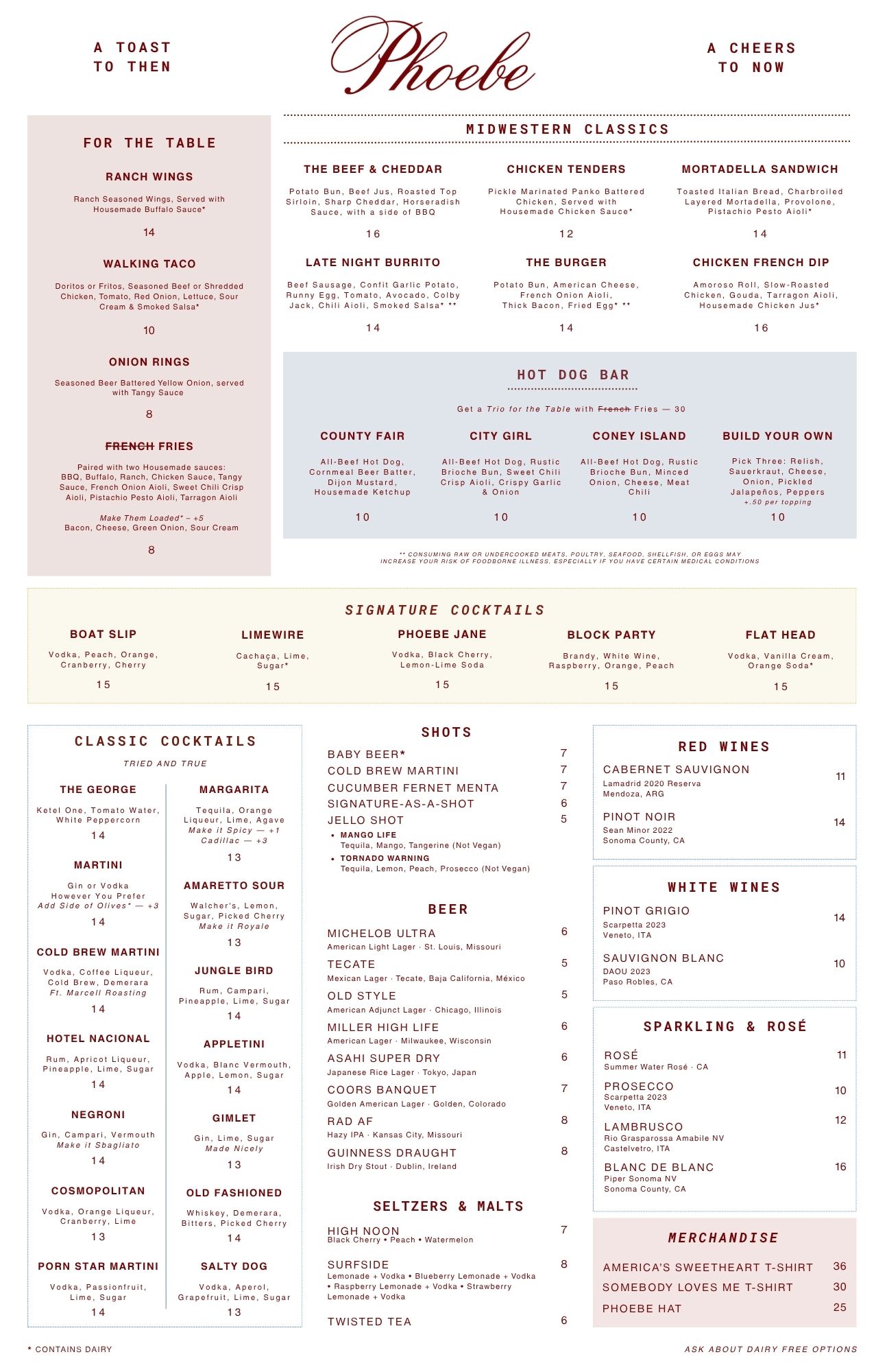 Bar Phoebe summer 2026 menu preview